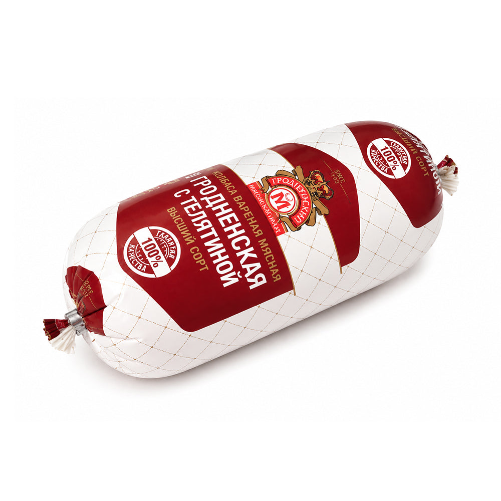 Boiled sausage "Grodnenskaya with veal" Premium quality Grodnenskiy myasokombinat (Belarus) 400g.