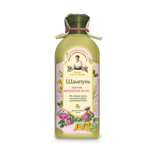 картинка Шампунь против выпадения волос. Для всех типов волос. На основе пяти мыльных трав и репейного настоя. "Рецепты Бабушки Агафьи" 350мл – Prostor.ae