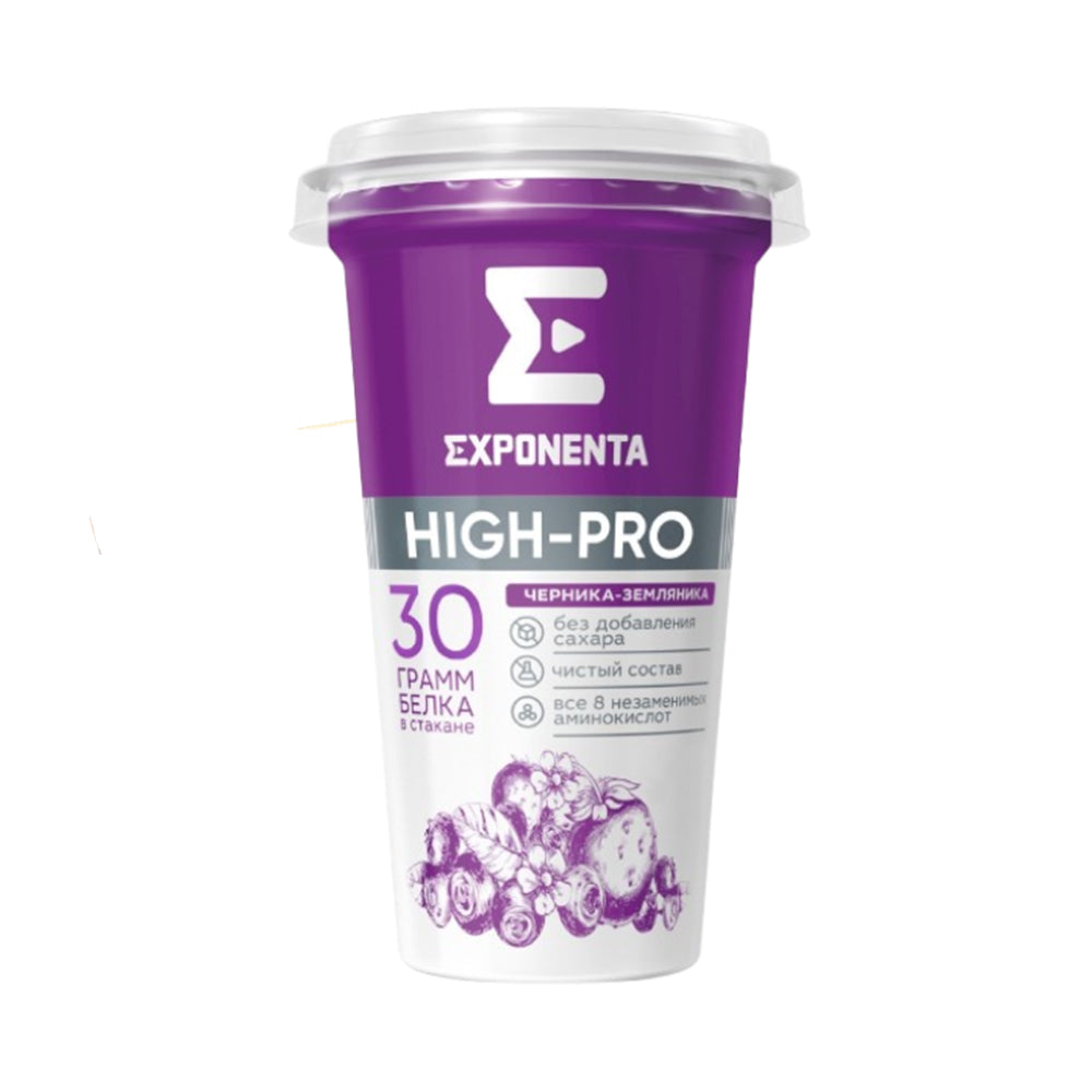 Напиток кисломолочный обезжиренный высокобелковый "Exponenta HIGH-PRO" со вкусом черника-земляника без сахара Exponenta (Беларусь) 250г.