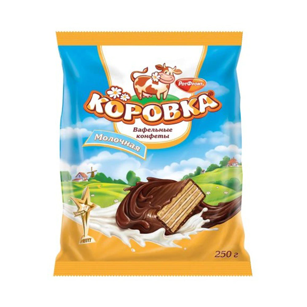 Конфеты вафельные "Коровка Молочная" глазированные кондитерской глазурью РотФронт 250г.