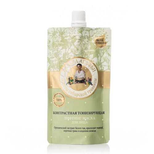 картинка Лифтинг-маска для лица контрастная тонизирующая. Органический экстракт белого чая, красноцвет таежный, перечная трава и кладония снежная. "Банька Агафьи" 100мл – Prostor.ae