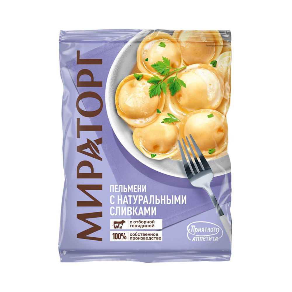 Pelmeni with pork, chicken and beef "With natural cream". "Miratorg" 700g