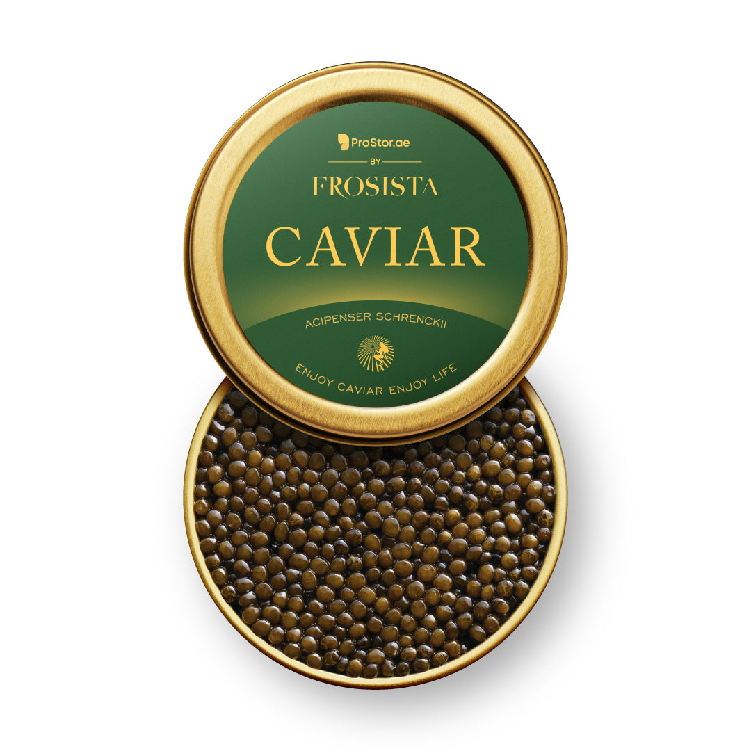Black Sturgeon Caviar "Amur Osetra" (salt: 3.7%). Prostor.ae by Frosista 50g
