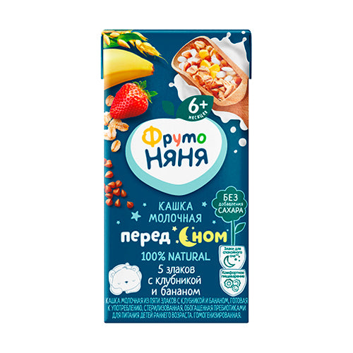 картинка Кашка молочная 5 злаков с клубникой и бананом с 6 месяцев ФрутоНяня 200мл – Prostor.ae