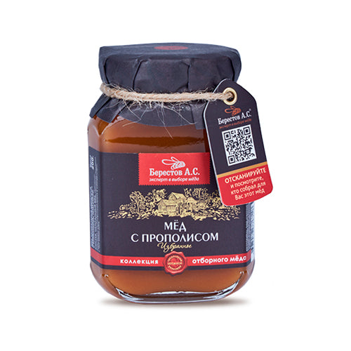 картинка Мёд натуральный цветочный полифлорный (С прополисом. Избранное) "Берестов А.С." 200г – Prostor.ae