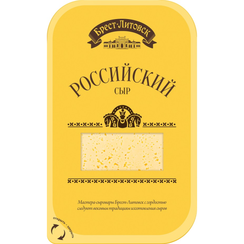 картинка Сыр полутвердый "Российский" фасованный (слайсер) 50% жирности. Брест-Литовск 150г – Prostor.ae