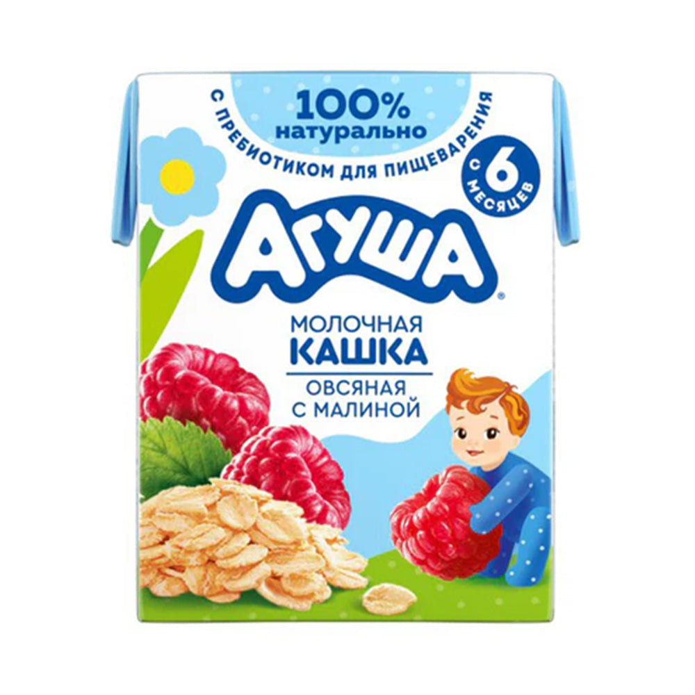 Кашка молочно-овсяная с малиной "Вставай-ка" 2,5%. С 6 месяцев. Агуша 200мл