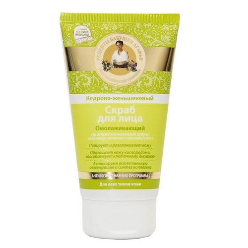 картинка Скраб для лица кедрово-женьшеневый омолаживающий. На основе женьшеневой пудры, кедрового молочка и аминокислот. &quot;Рецепты Бабушки Агафьи&quot; 150мл. – Prostor.ae