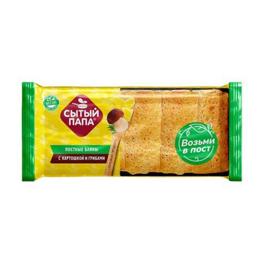 Блины постные с картошкой и грибами быстрозамороженные. Сытый папа 350 г