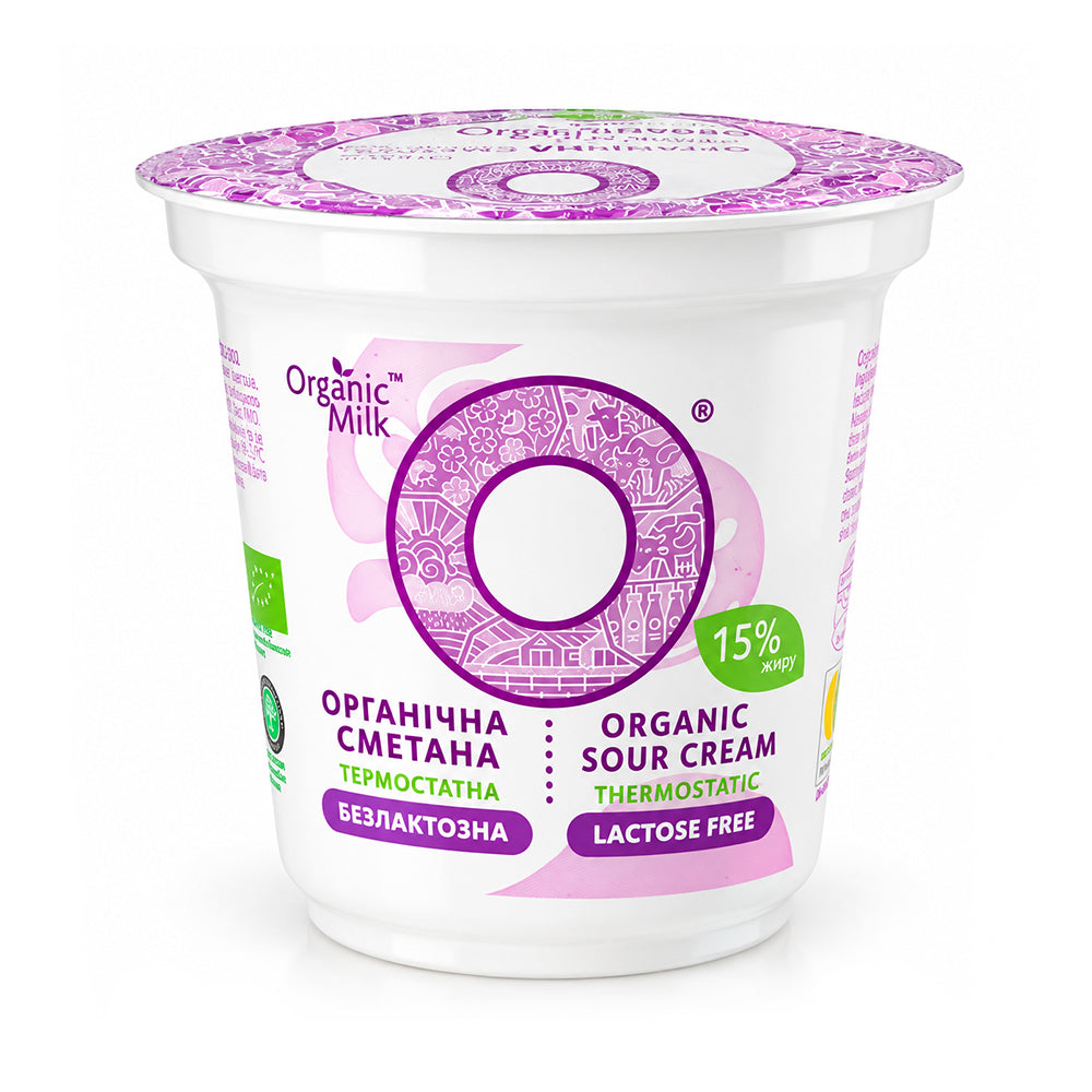 Sour cream organic lactose-free thermostat 15% Organic Milk 250g.