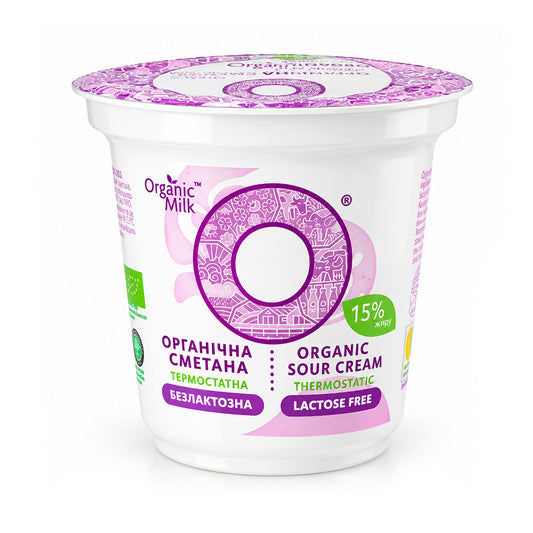 Sour cream organic lactose-free thermostat 15% Organic Milk 250g.