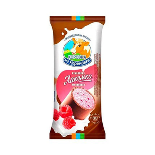 Ice cream plombir with raspberries in chocolate-cream glaze "Kubanskaya lakomka" 15% Korovka iz Korenovka 90g.