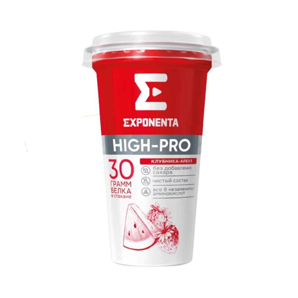 Fermented Skim Milk Drink with High Protein Content "HIGH-PRO" Strawberry-Watermelon Flavored, Sugar-Free, Exponenta (Belarus) 250g.
