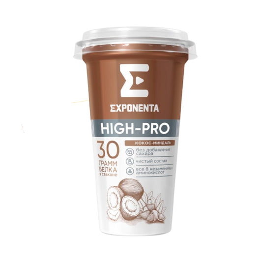 Напиток кисломолочный обезжиренный высокобелковый "Exponenta HIGH-PRO" со вкусом кокос-миндаль без сахара Exponenta (Беларусь) 250г.