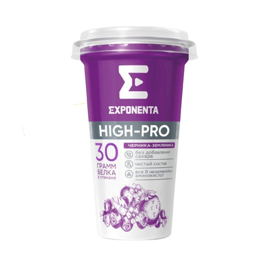 Напиток кисломолочный обезжиренный высокобелковый "Exponenta HIGH-PRO" со вкусом черника-земляника без сахара Exponenta (Беларусь) 250г.