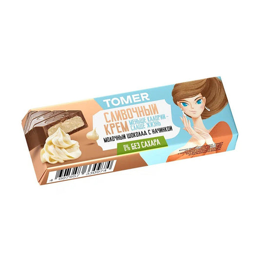 Milk chocolate with butter cream filling, no added sugar. Tomer 55g