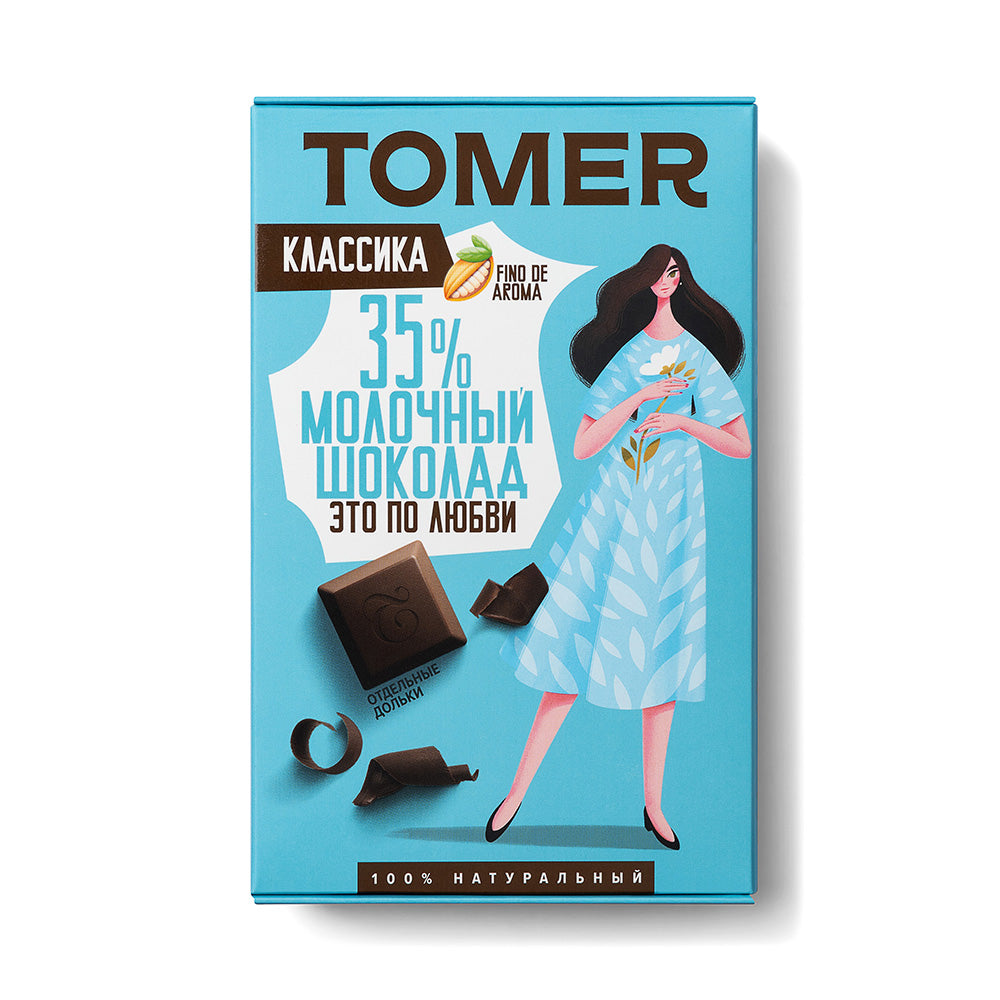 Молочный натуральный шоколад "Классика" 35% какао (отдельные дольки). Tomer 90 г