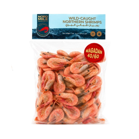 Wild-Caught Cold Water Shrimp "Magadan 40/60" Frozen (Cooked) Nord Mile Premium Seafood 1kg.