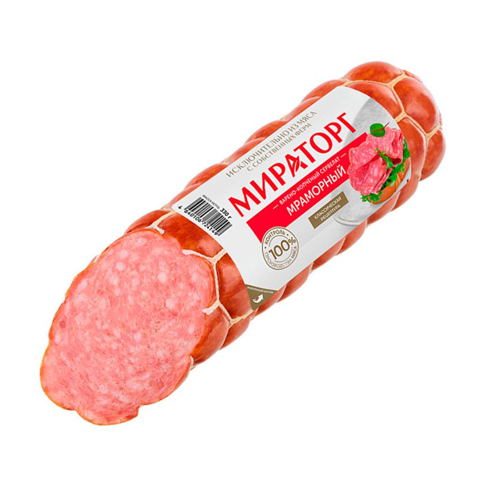 Колбаса варено-копченая "Сервелат Мраморный" Мираторг 330г.