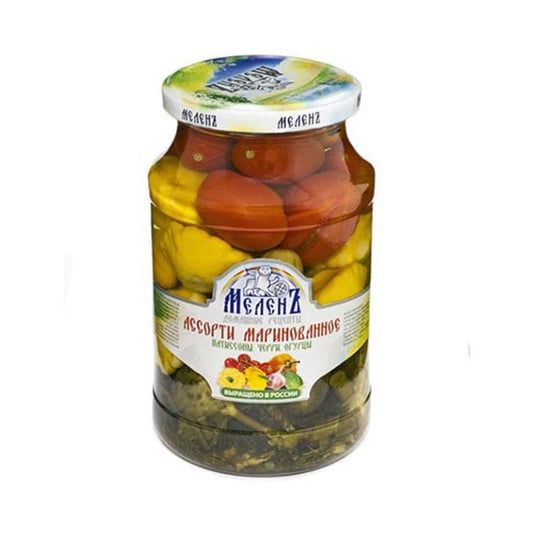Ассорти маринованное (патиссоны, черри, огурцы). МеленЪ 900 г