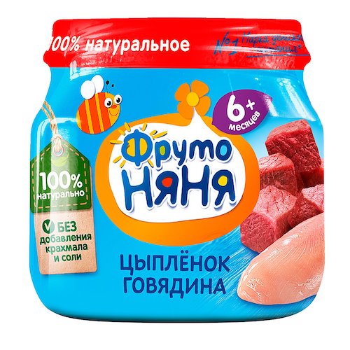 картинка Пюре мясное из цыпленка с говядиной с 6 месяцев ФрутоНяня 80г – Prostor.ae