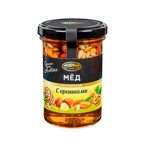 картинка Мёд натуральный с ореховым ассорти. Медовый край 260г – Prostor.ae