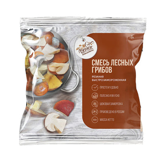 Quick-frozen sliced wild mushrooms. 300 g, always welcome.