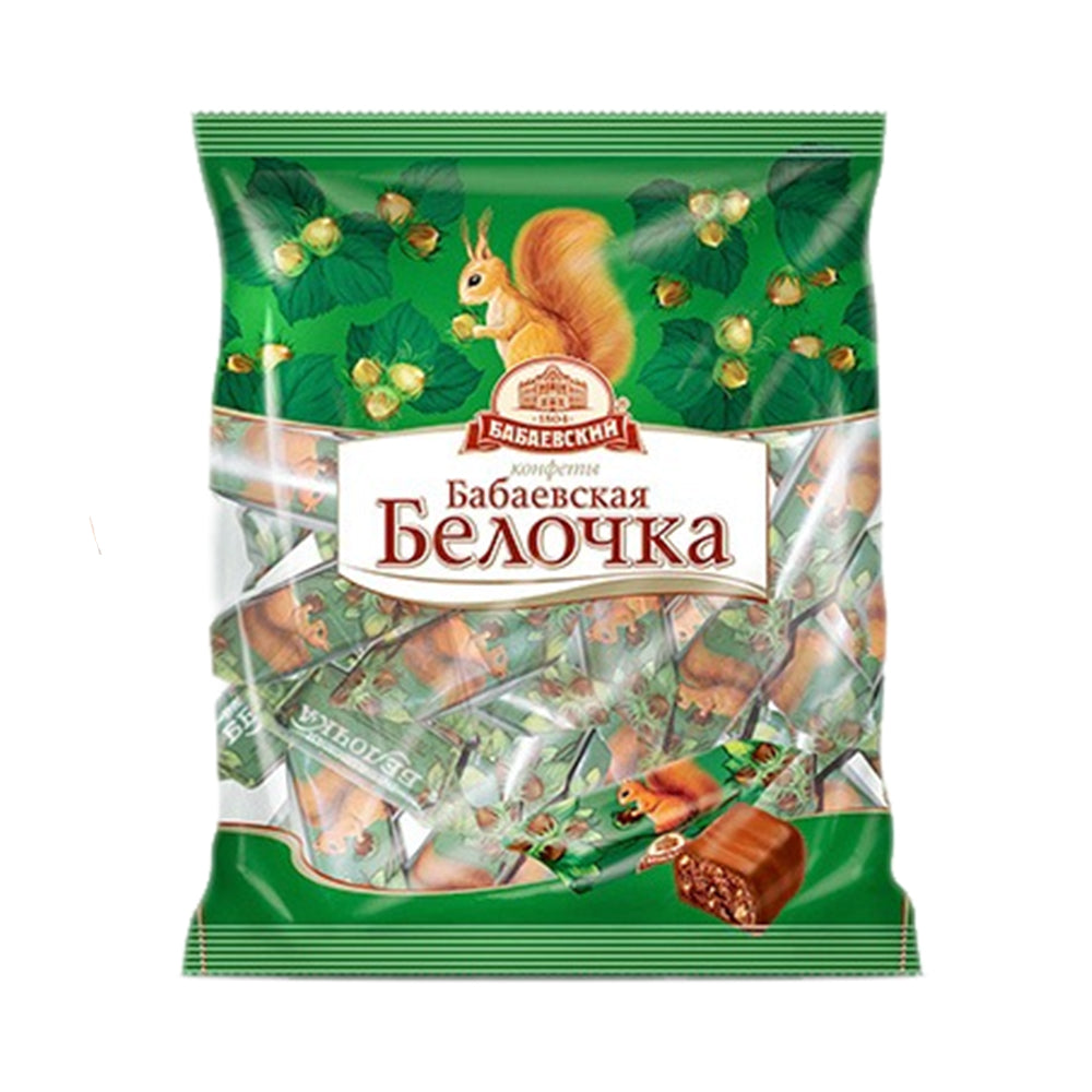 Конфеты шоколадные "Бабаевская белочка" с начинкой из шоколадно-орехового пралине с дробленым фундуком Бабаевский 200г.