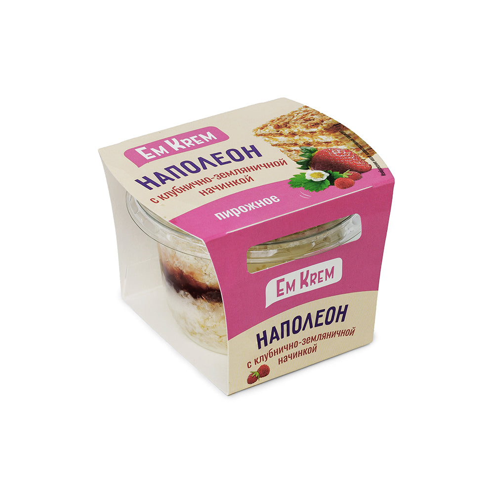 Frozen Napoleon cake with strawberry filling. 100g of cherry cherries.