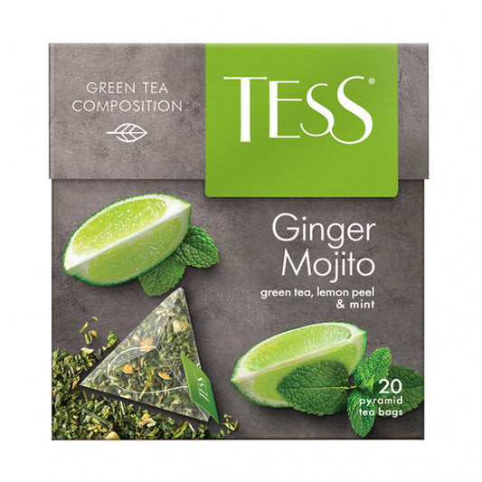 картинка Чай зелёный байховый с ароматом мяты и лайма и "TESS Ginger Mojito" (20 пирамидок) 36г – Prostor.ae