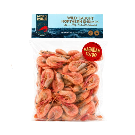 Wild-caught Northern Shrimp "Magadan 70/90" Cooked and Frozen Nord Mile Premium Seafood 1kg.