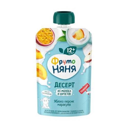 картинка Десерт из молока и фруктов &quot;Яблоко, персик, маракуйя&quot; с 12 месяцев. ФрутоНяня 90г – Prostor.ae