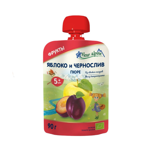 Пюре яблоко-чернослив с 5 месяцев (без сахара, консервантов) Fleur Alpine 90г.