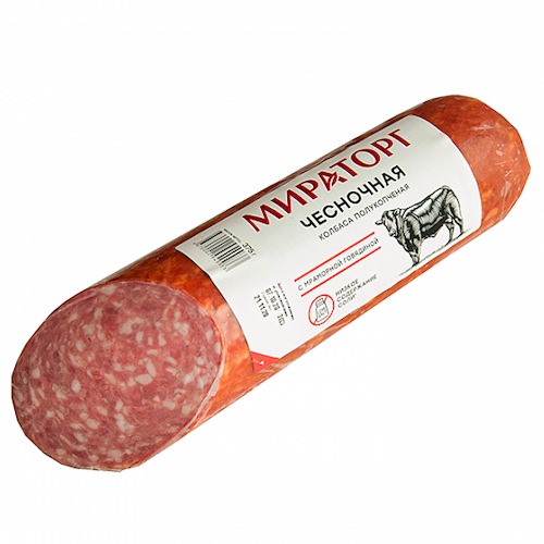 картинка Колбаса полукопченая Чесночная (с мраморной говядиной) "Мираторг" 375г – Prostor.ae