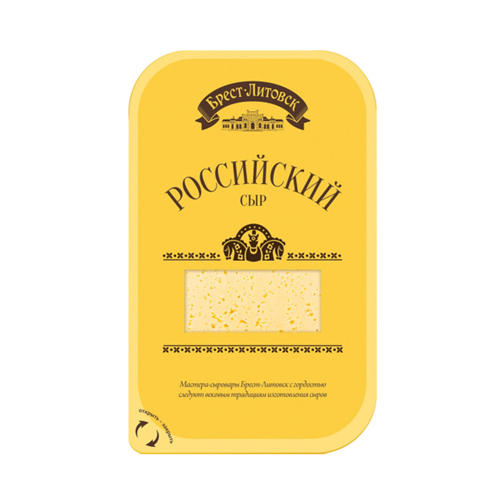 Сыр полутвердый "Российский" фасованный (слайсер) 50% жирности. Брест-Литовск 130 г