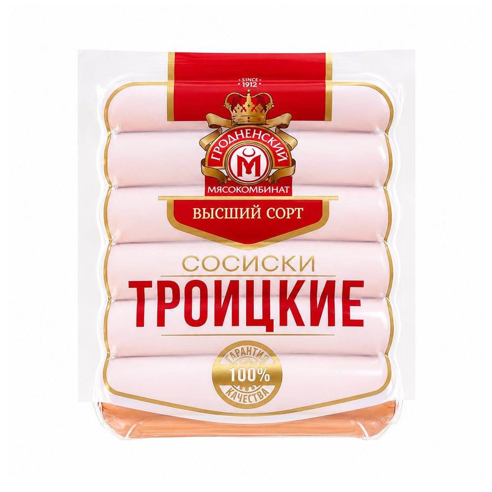 Сосиски "Троицкие" Высший сорт Гродненский мясокомбинат (Беларусь) 370г.