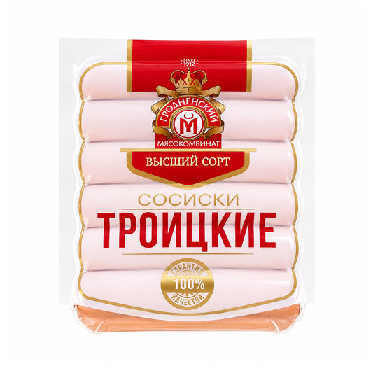 Сосиски "Троицкие" Высший сорт Гродненский мясокомбинат (Беларусь) 370г.