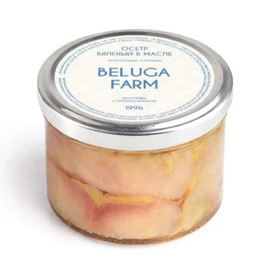 Осетр вяленый в масле ломтики Beluga Farm 220г.