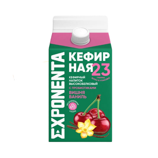 Напиток кефирный обезжиренный высокобелковый с пробиотиками "Exponenta" со вкусом вишня-ваниль без сахара Exponenta (Беларусь) 450г.
