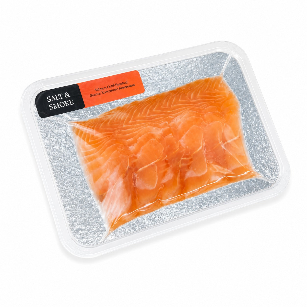 Cold-smoked salmon (sliced), sold by weight in vacuum-sealed packaging (UAE) ≈100g.
