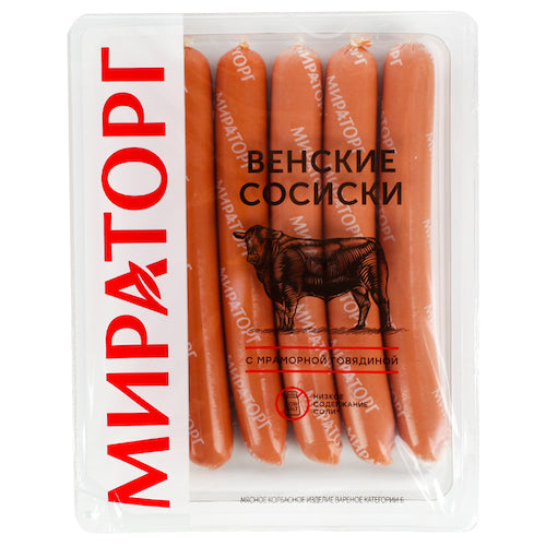 картинка Сосиски Венские (с мраморной говядиной) "Мираторг" 350г – Prostor.ae