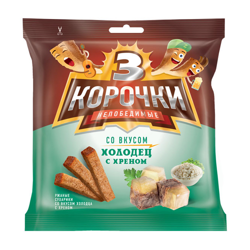 картинка Сухарики «3 Корочки» со вкусом холодца с хреном 40гр. – Prostor.ae