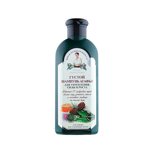 картинка Шампунь густой "Для укрепления силы и роста" для тонких и ослабленных волос. На основе 17 сибирских трав, репейного масла и сосновой живицы на талой воде. "Рецепты Бабушки Агафьи" 350мл – Prostor.ae