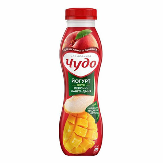 картинка Йогурт питьевой фруктовый со вкусом персик-манго-дыня 1,9% "Чудо" 260г. – Prostor.ae
