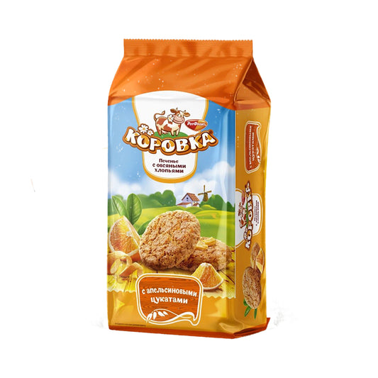 Печенье "Коровка" с овсяными хлопьями и апельсиновыми цукатами РотФронт 152г.