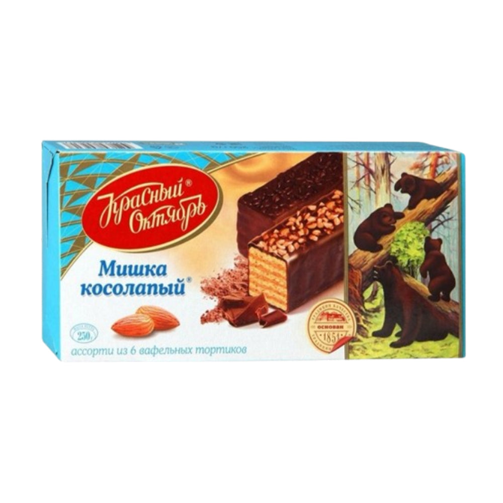 Торт вафельный с миндалем "Мишка косолапый" (6 порционных мини-тортиков) Красный Октябрь 220г.