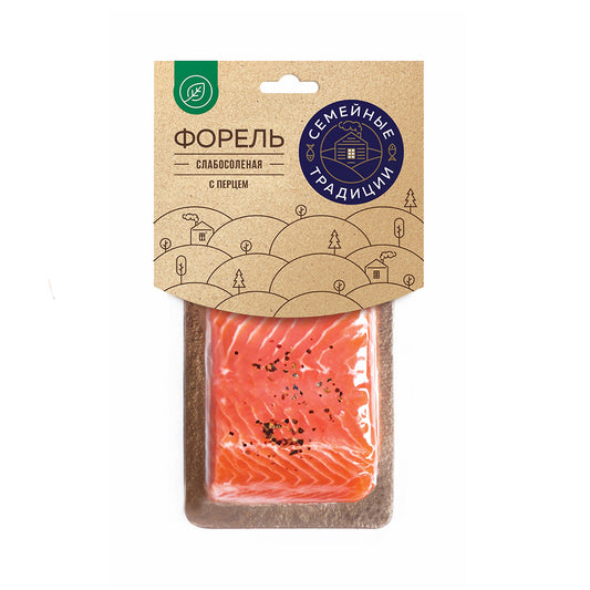 Форель радужная филе-кусок с кожей слабосоленая с перцем охлажденная. Белвнешрыбторг (Беларусь) 200 г