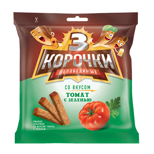картинка Сухарики «3 Корочки» со вкусом томата и зелени 40гр. – Prostor.ae