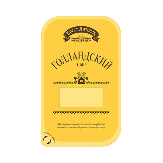 Сыр полутвердый "Голландский" фасованный (слайсер) 45% жирности. Брест-Литовск 130 г