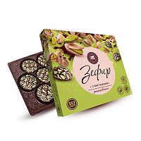 Marshmallow with crushed pistachio in confectionery glaze flavored decorated. Factory Petersburg Confectioner 205g